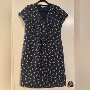Boden Navy Dress with Lemon Pattern